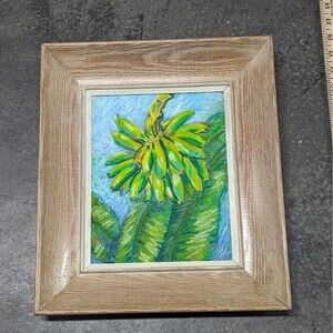 Vintage Framed Oil Pastel's Fingerling Bananas In Sun by Marcia B. Hansen